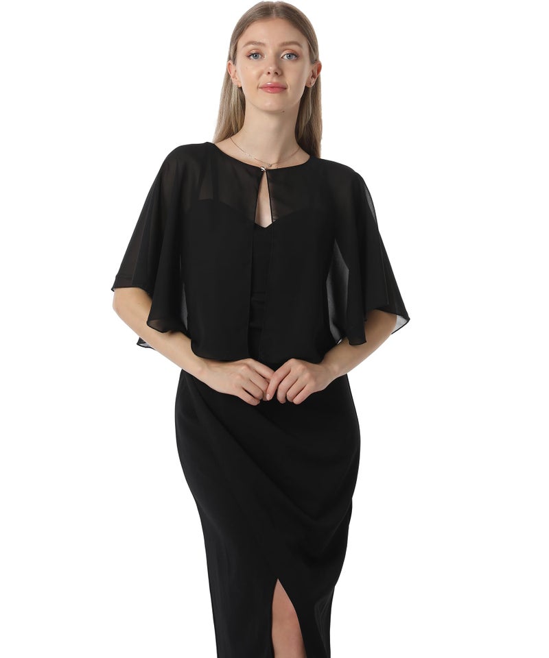 Hotshawl Chiffon Capelet Women's Soft capes Shawls and Wraps for Evening Dress Wedding Cape Cover Up (Black) - Image 3